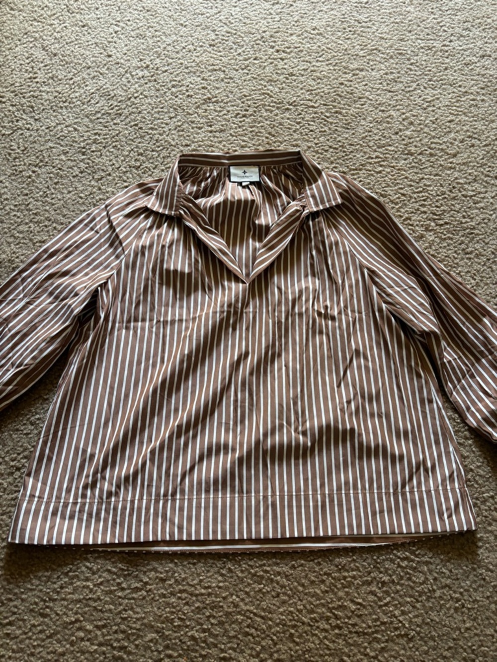 Tuckernuck Brown/ Ivory Stripe Long Sleeve V-Neck Blouse Size S